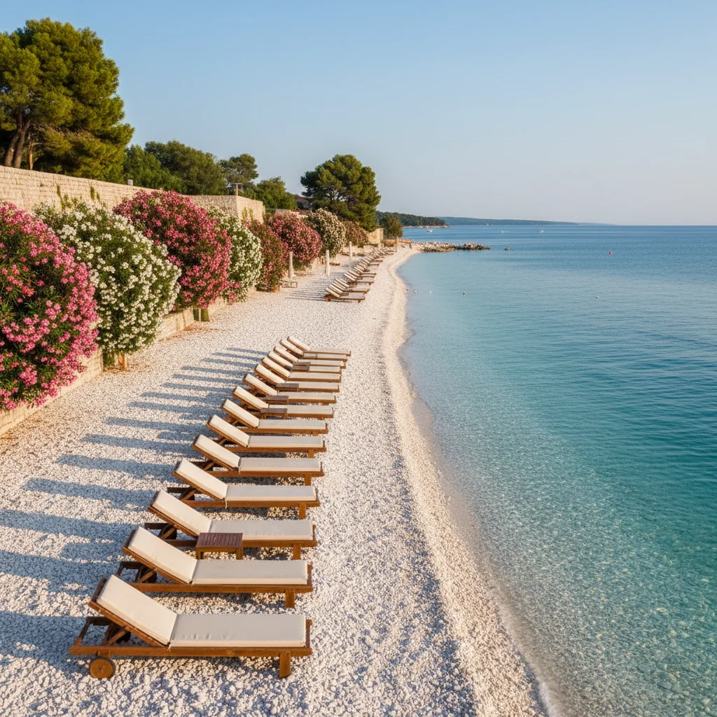 Plage croate baignée de soleil avec mer Adriatique turquoise